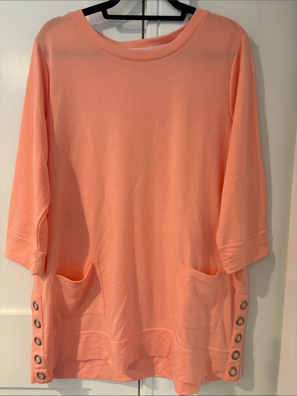 Threehearts Women's Peach Pocket Tunic Top with Snap Detail XL